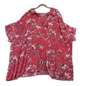 Only Necessities Blouse Womens 5X Red Plus Size Button Up Flowy Stretch Shirt